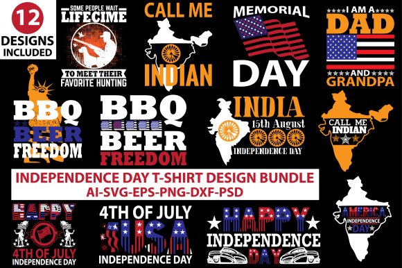 Independence Day T-Shirt Design Bundle: Graphics & Crafts